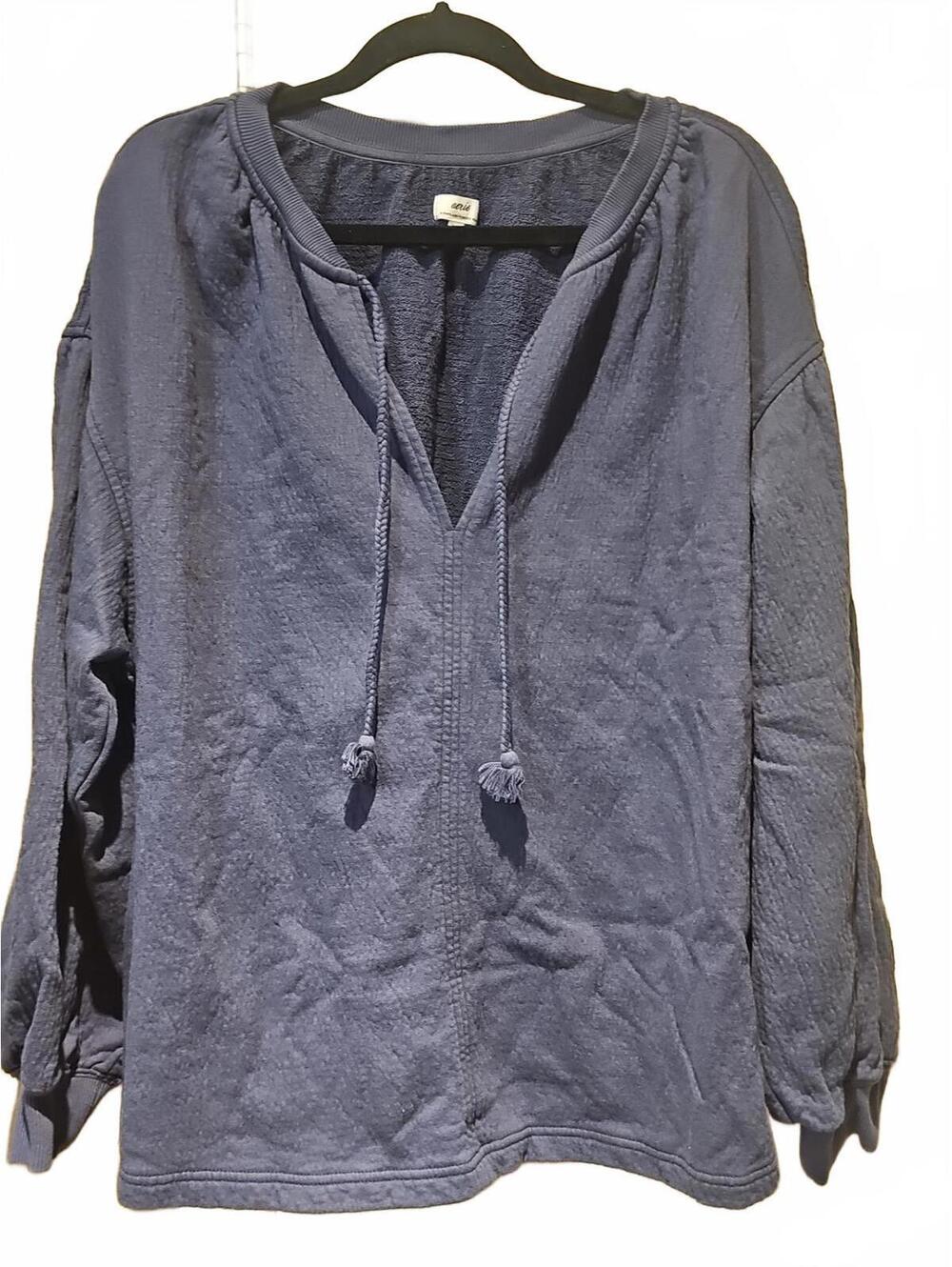 Aerie Easy Street Steel Blue Oversized Hoodie sweatshirt Medium Boho Textured